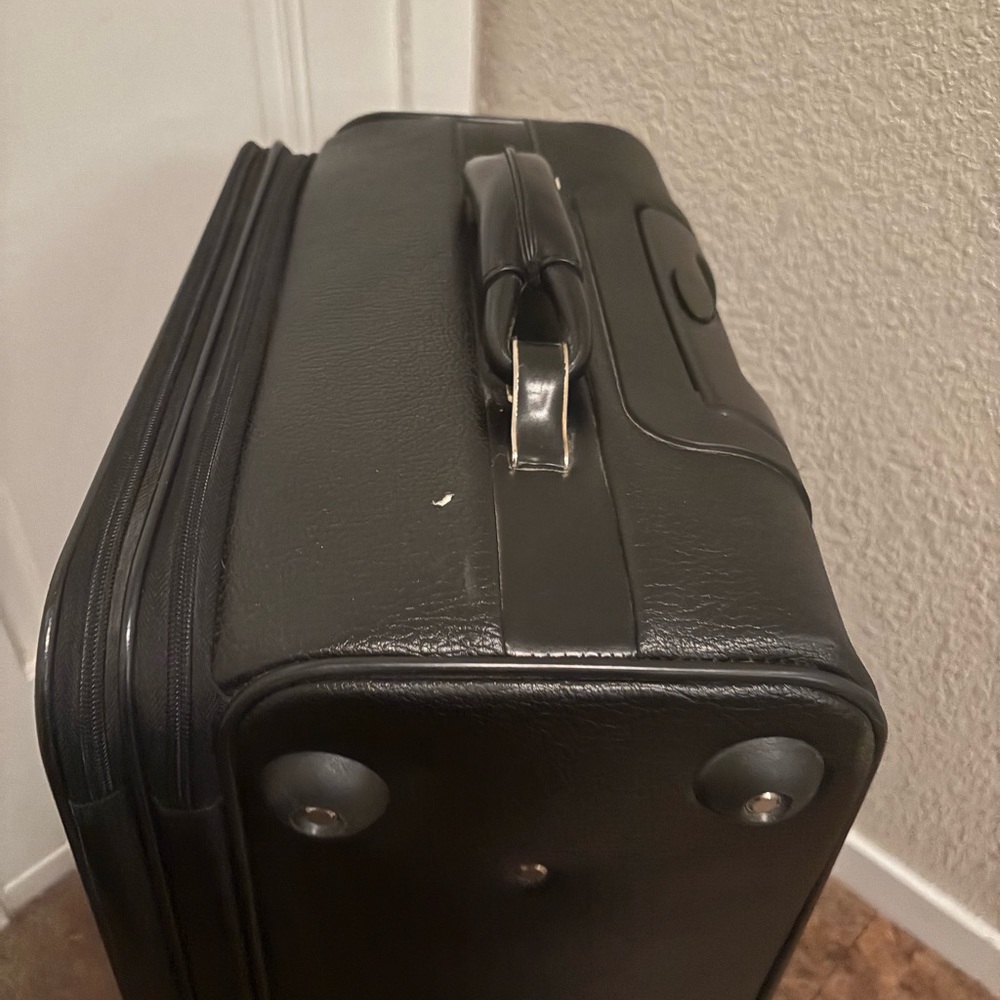 Montblanc Solid Black Leather Rolling Travel Bag - image 5